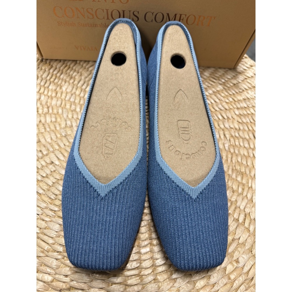 VIVAIA Blue Knit Flats Square Toe Comfort Sustainable Slip-On  EU/39 US/8 - Picture 4 of 15
